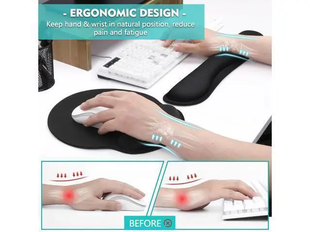 Alt view image 5 of 6 - Mouse Pad and Keyboard Wrist Rest- Ergonomic Wrist Pad for Computer Keyboard and Mouse Pad, Memory Foam Wrist Support for Comfy Typing (Mouse pad Set, Classic Black)