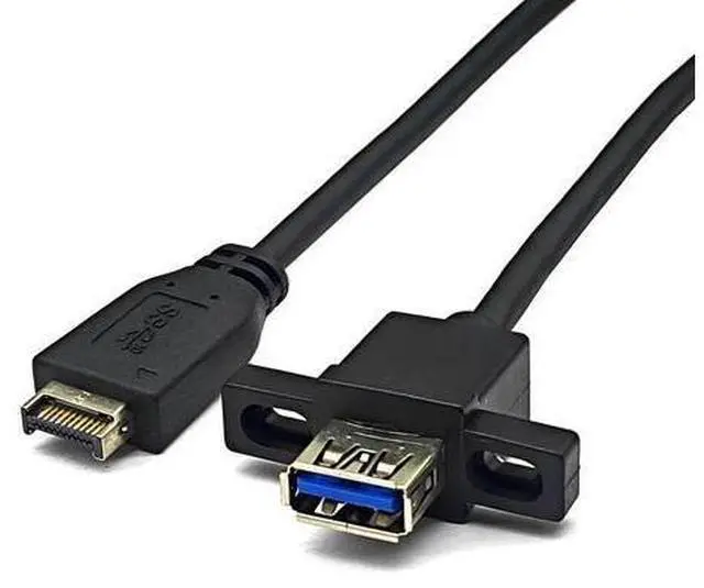 Alt view image 3 of 5 - USB 3.2 front panel cable of TYPE-E KEY-A to USB-AM short cable 10G chassis with screw holes present