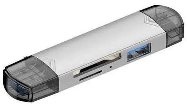Main image of USB 3.0 multi-functional card reader - type-c for Android phones, computers, OTG (On-The-Go) devices, cameras, SD/TF/USB drives Six-in-One Aluminum Card Reader - Silver Color