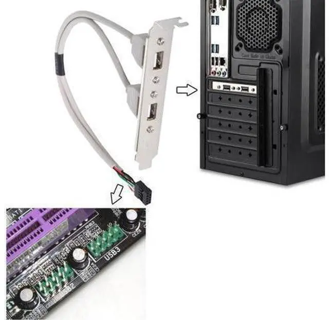 Alt view image 2 of 6 - 2 Port USB 2.0 Type A Female Screw to USB 2.0 9 Pin Motherboard Header Panel Cable with Bracket Bracket Computer Accessory Cord