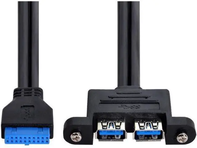 Alt view image 5 of 6 - 2 Ports USB 3.0 Female to Motherboard 20Pin Male Cable for Front Panel Screw Mount Type 1.64ft 0.5m