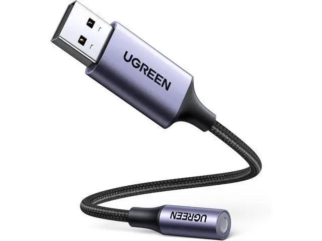 Alt view image 2 of 7 - UGREEN USB to 3.5mm Jack Audio Adapter Sound Card Support Mic TRRS Headphone DAC 24bit 96kHz Nylon Braided USB to Aux Jack Compatible with Windows Mac Linux PC PS5 PS4 Switch 2 Speaker, 9.8 Inch
