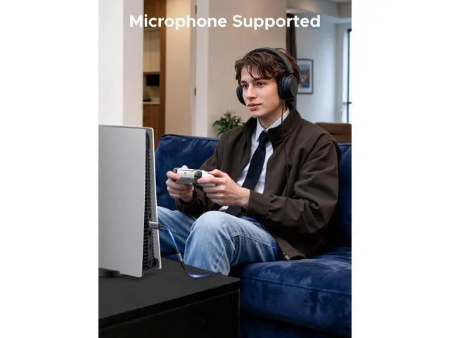 Alt view image 5 of 7 - UGREEN USB to 3.5mm Jack Audio Adapter Sound Card Support Mic TRRS Headphone DAC 24bit 96kHz Nylon Braided USB to Aux Jack Compatible with Windows Mac Linux PC PS5 PS4 Switch 2 Speaker, 9.8 Inch