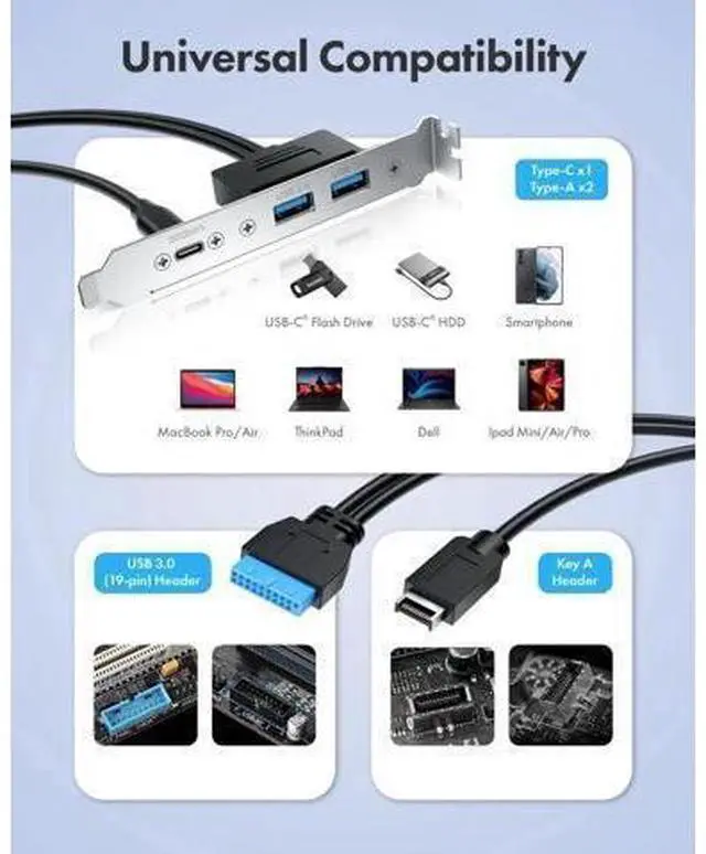 Alt view image 7 of 7 - 20Gbps USB3.2 Gen2x2 USB-C Front Panel Adapter, Motherboard Header Exteon Cable, USB-C and USB to USB3.2 Type-E Key-A 20-Pin and 19-Pin USB3.0 Connectors with PCIe Bracket