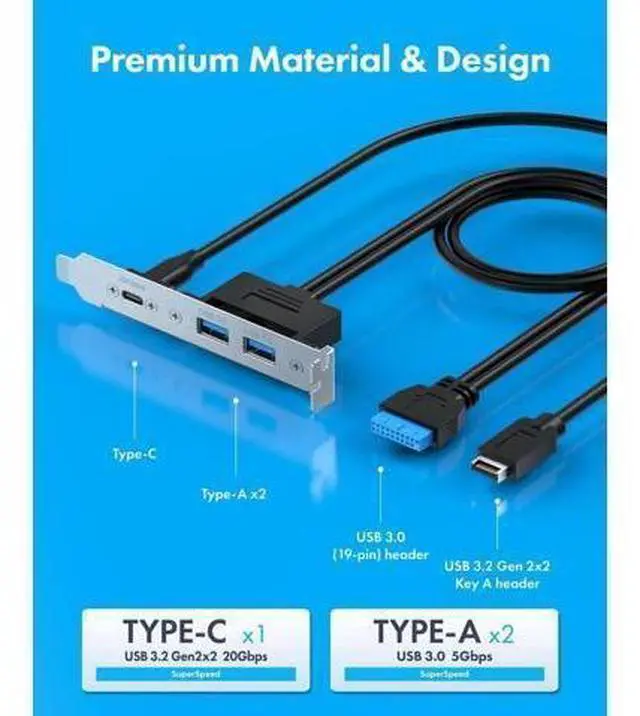Alt view image 5 of 7 - 20Gbps USB3.2 Gen2x2 USB-C Front Panel Adapter, Motherboard Header Exteon Cable, USB-C and USB to USB3.2 Type-E Key-A 20-Pin and 19-Pin USB3.0 Connectors with PCIe Bracket