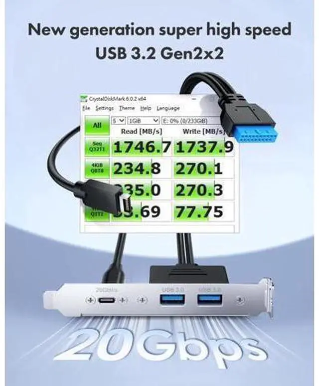 Alt view image 6 of 7 - 20Gbps USB3.2 Gen2x2 USB-C Front Panel Adapter, Motherboard Header Exteon Cable, USB-C and USB to USB3.2 Type-E Key-A 20-Pin and 19-Pin USB3.0 Connectors with PCIe Bracket