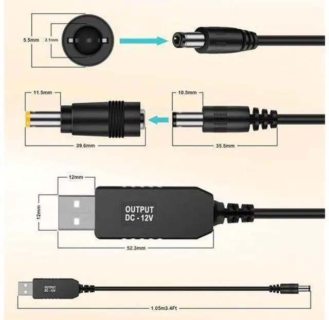 Alt view image 3 of 7 - USB Voltage Step Up Converter - DC 5V to 12V 3ft Cable with DC Jack 5.5 x 2.5mm or 5.5 x 2.1mm
