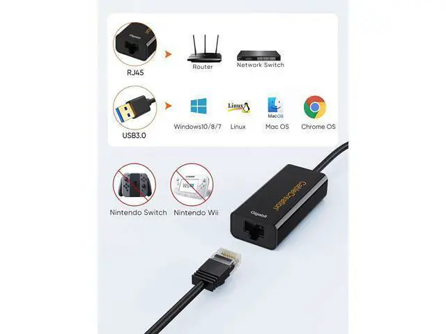 Alt view image 5 of 7 - USB 3.0 Network Adapter, High Performance Gold Plated USB to RJ45 Gigabit Ethernet Adapter Supporting 10/100/1000 Mbps Ethernet, No Driver Required, Black