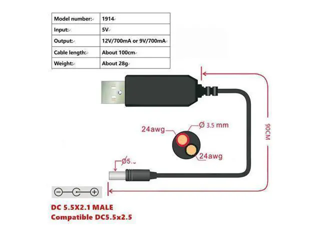 Alt view image 2 of 5 - 2020 New USB Power Booster Wire DC 5V to DC 9V 12V Step up Cable Module Converter USB TO DC 5.5*2.1MM Male Plug Cable
