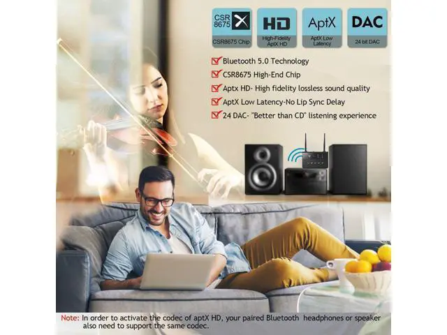 Alt view image 4 of 5 - Bluetooth 5.4 Qualcomm solution for combined receiving and transmitting functions, AUXRCA for in-vehicle TV, APTX Adaptive
