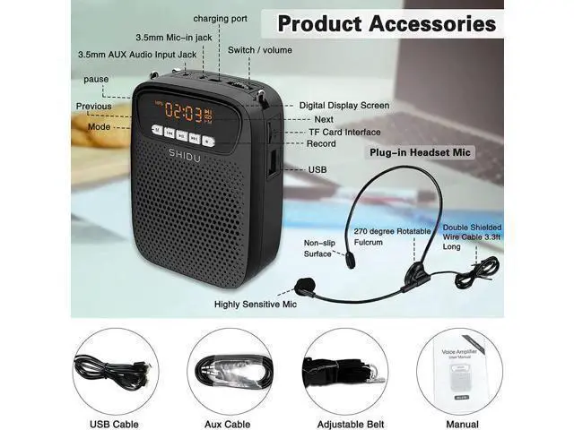Alt view image 5 of 7 - Portable Mini Voice Amplifier Wired Headset Microphone Speaker Set for Teachers 15W Rechargeable Personal Mic for ClassroomTour GuidesIn Standructors Presentation