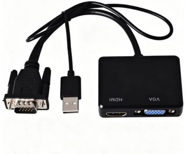 Main image of wusu VGA to HDMI converter with audio power supply interface for TV, projector and monitor. Supports dual display.