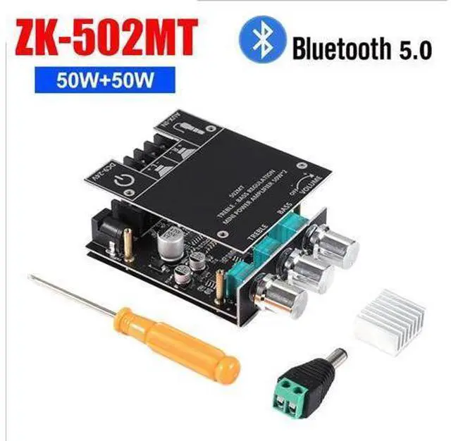 Main image of ZK-502MT 2.0 stereo Bluetooth audio digital HIFI power amplifier board module 50W * 2 bass and treble adjustment