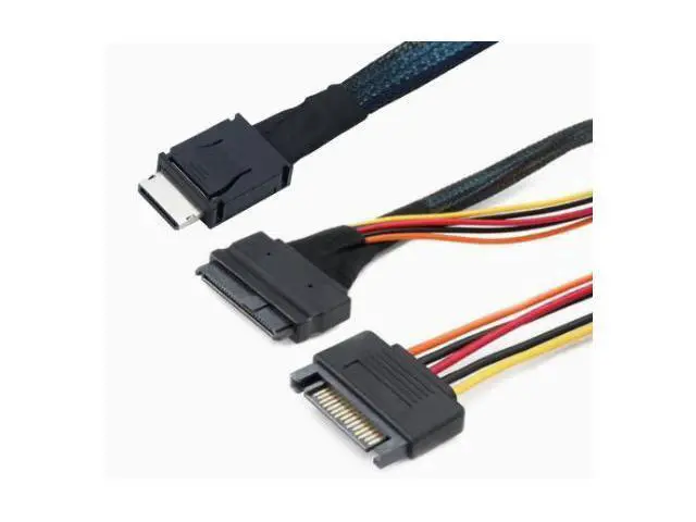 Alt view image 3 of 5 - PCIE Oculink SFF 8611 4I to U.2 SAS SFF 8639 + 15P SATA Server Cable