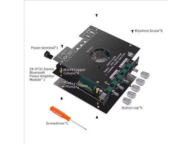 Alt view image 4 of 5 - ZK-HT21 Bluetooth digital power amplifier module - 2.1 channel TDA7498E high and low frequency tone control power amplifier module neutral tone