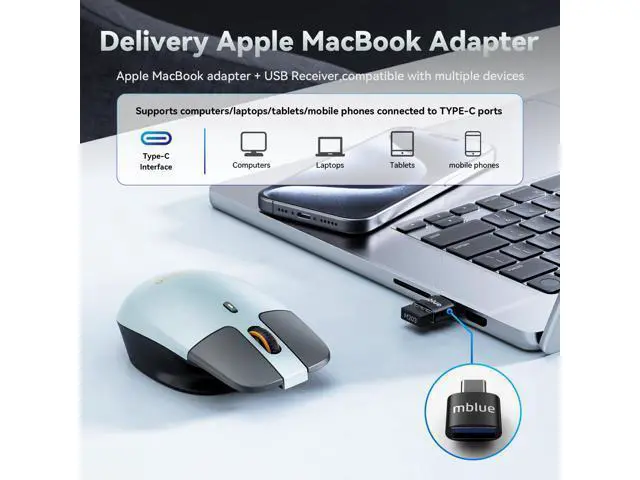 Alt view image 5 of 6 - Type C Wireless Mouse, Lightweight Portable USB C MacBook Wireless Mouse, Dual Mode 2.4G Cordless Mice with Nano USB and Type C Receiver Compatible with PC, Laptop, MacBook and All Type C Devices