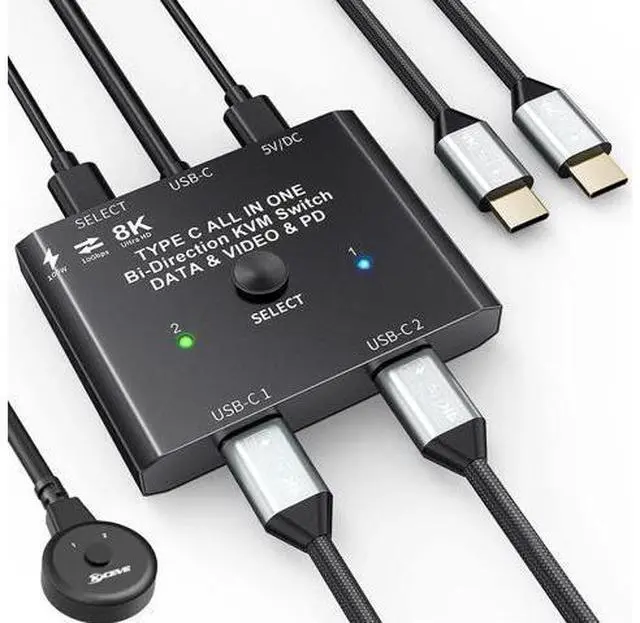 Main image of SMA USB C Switch,2 in 1 Out/1 in 2 Out Bi-Directional USB C Switcher Selector for 2 Laptops Share 1 USB Device, 8K@60Hz/10Gbps Data Transfer/100W Charging,Come with Wired Control and 2 UBS C Cables