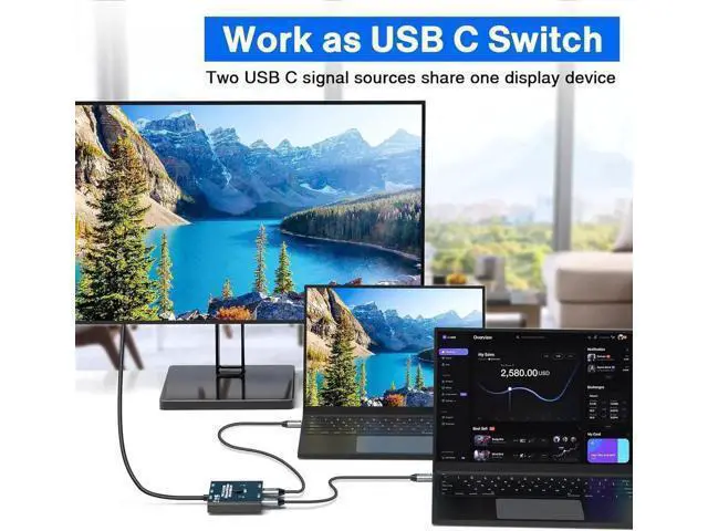 Alt view image 2 of 7 - SMA USB C Switch,2 in 1 Out/1 in 2 Out Bi-Directional USB C Switcher Selector for 2 Laptops Share 1 USB Device, 8K@60Hz/10Gbps Data Transfer/100W Charging,Come with Wired Control and 2 UBS C Cables