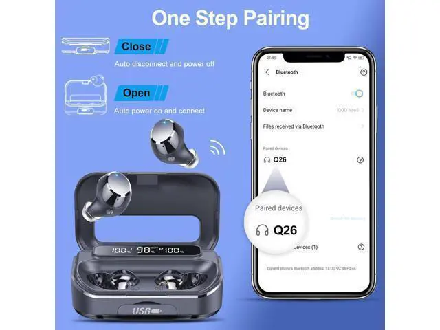 Alt view image 7 of 7 - Ear Buds Wireless Bluetooth Earbuds Bluetooth 5.3 Headphones with 4 ENC Noise Cancelling Mic Powerful Bass In-Ear Earbuds with LED Display 128H IP7 Waterproof 2025 New Earphones for ios/Android