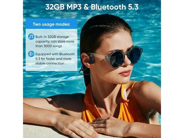 Alt view image 3 of 7 - Swimming Headphone, Bone Conduction Headphone IPX8 Water Proof Open Design Bluetooth Swimming Running Workout Earphone with 32GB Memory