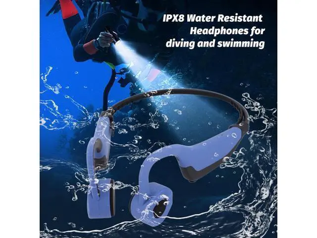 Alt view image 2 of 7 - Bone Conduction Headphones, Ti Alloy Frame 16G Memory Ipx8 Water Proof Comfortable Clear Sound Quality Wireless Bluetooth Sport Headphones with Band for Swimming Diving (Blue)