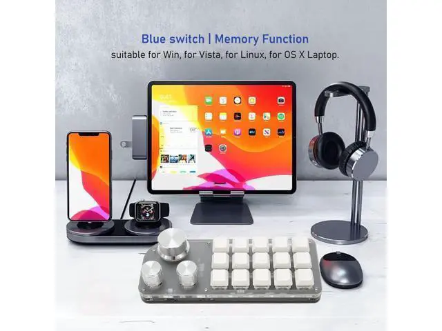 Alt view image 3 of 7 - Vikye One Handed Programmable Mechanical Keyboard,15 Keys Programming KeyPad with 3 Knobs,Plug and Play Multifunctional Mechanical Gaming Keypad,Blue Switch,for Gaming Office Media