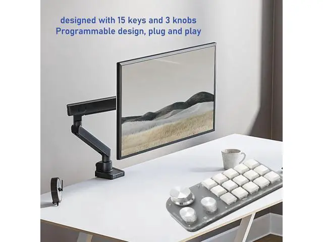 Alt view image 4 of 7 - Vikye One Handed Programmable Mechanical Keyboard,15 Keys Programming KeyPad with 3 Knobs,Plug and Play Multifunctional Mechanical Gaming Keypad,Blue Switch,for Gaming Office Media