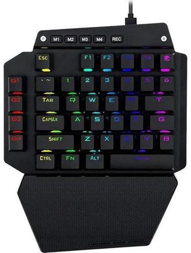 Main image of MUMUJJ One Hand RGB Gaming Keyboard,USB Wired Rainbow Letters Glow Single Hand Keypad, with Wrist Rest Support Multimedia Keys, Backlit Ergonomic Mechanical Feeling for Game