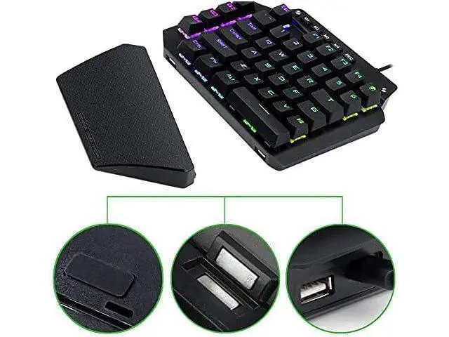 Alt view image 4 of 6 - MUMUJJ One Hand RGB Gaming Keyboard,USB Wired Rainbow Letters Glow Single Hand Keypad, with Wrist Rest Support Multimedia Keys, Backlit Ergonomic Mechanical Feeling for Game