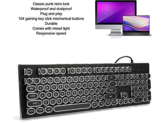Alt view image 3 of 7 - Gaming Keyboard, Ergonomics Retro Punk Wired Mechanical 104 Keys Mixed Light Keypad, for Laptop Desktop Computer, for Home Office(black)
