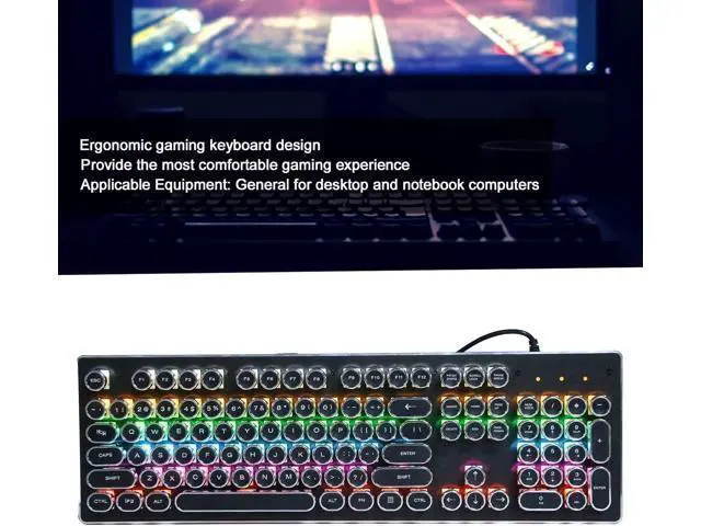 Alt view image 2 of 7 - Gaming Keyboard, Ergonomics Retro Punk Wired Mechanical 104 Keys Mixed Light Keypad, for Laptop Desktop Computer, for Home Office(black)