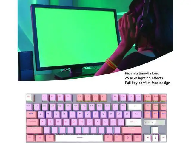 Alt view image 3 of 7 - Zyyini RGB Gaming Keyboard, 87 Keys RGB Backlit Color Light Blue Switch Mechanical Keyboard,Two Color Injection Molding Waterproof Ergonomic Typewritter Keypad for Computer Laptop(