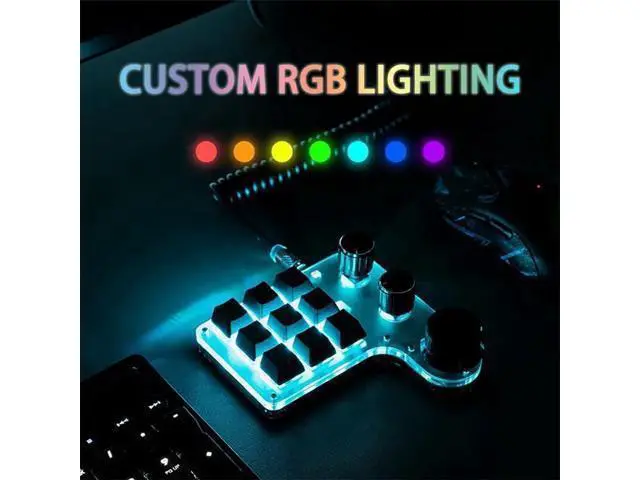 Alt view image 2 of 6 - One Handed Mechanical Gaming Keyboard, 9 Keys RGB Multifunctional Mechanical Keypad, Programming KeyPad with 3 Knobs, Plug and Play, for Office Game Music Media Industrial Control