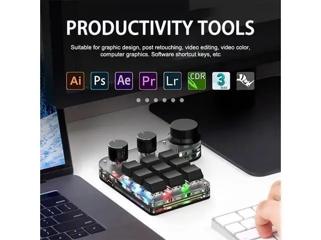 Alt view image 6 of 6 - One Handed Mechanical Gaming Keyboard, 9 Keys RGB Multifunctional Mechanical Keypad, Programming KeyPad with 3 Knobs, Plug and Play, for Office Game Music Media Industrial Control