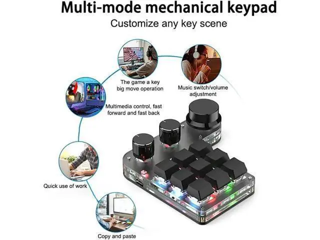 Alt view image 4 of 6 - One Handed Mechanical Gaming Keyboard, 9 Keys RGB Multifunctional Mechanical Keypad, Programming KeyPad with 3 Knobs, Plug and Play, for Office Game Music Media Industrial Control