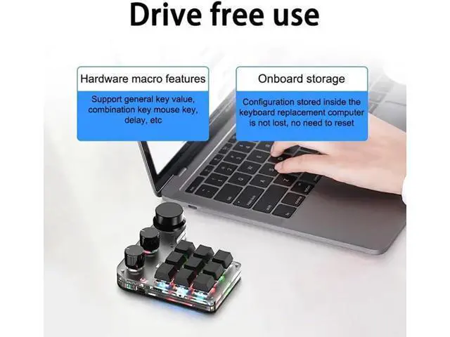Alt view image 3 of 6 - One Handed Mechanical Gaming Keyboard, 9 Keys RGB Multifunctional Mechanical Keypad, Programming KeyPad with 3 Knobs, Plug and Play, for Office Game Music Media Industrial Control