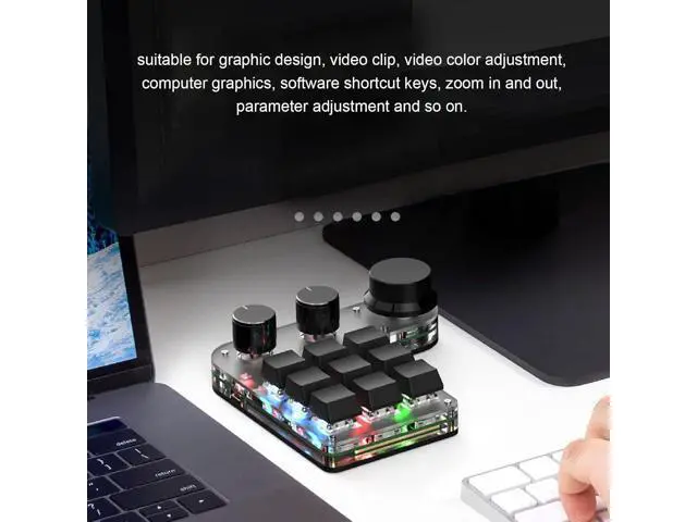 Alt view image 3 of 7 - Jiawu One Handed Macro Mechanical Keyboard, 9 Keys 3 Knobs RGB Backlit Programmable Keys, Mini Gaming Keypad, Custom Keypad for Programming, PC Computer Gaming Software (Black)