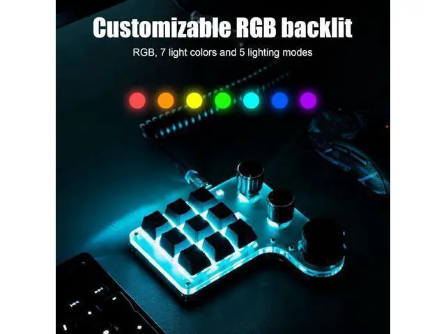 Alt view image 4 of 7 - Jiawu One Handed Macro Mechanical Keyboard, 9 Keys 3 Knobs RGB Backlit Programmable Keys, Mini Gaming Keypad, Custom Keypad for Programming, PC Computer Gaming Software (Black)
