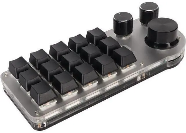 Main image of Heayzoki 15 Key Mechanical Gaming Keyboard with 3 Knob, Mini Programming Macro Keypad with 3 Connection Modes, One Handed Programmable Keypad with Blue Switch