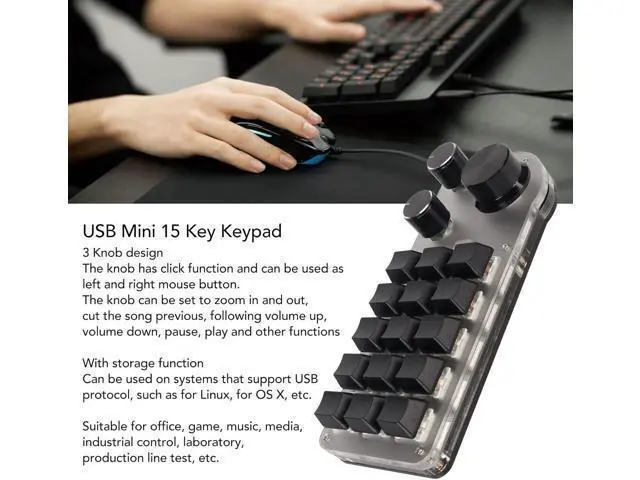 Alt view image 3 of 7 - Heayzoki 15 Key Mechanical Gaming Keyboard with 3 Knob, Mini Programming Macro Keypad with 3 Connection Modes, One Handed Programmable Keypad with Blue Switch