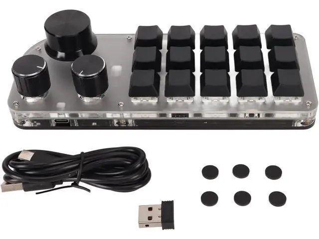 Alt view image 7 of 7 - Heayzoki 15 Key Mechanical Gaming Keyboard with 3 Knob, Mini Programming Macro Keypad with 3 Connection Modes, One Handed Programmable Keypad with Blue Switch