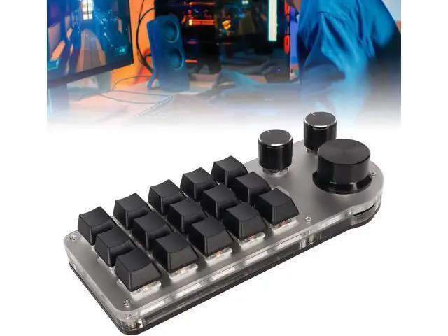 Alt view image 5 of 7 - Heayzoki 15 Key Mechanical Gaming Keyboard with 3 Knob, Mini Programming Macro Keypad with 3 Connection Modes, One Handed Programmable Keypad with Blue Switch