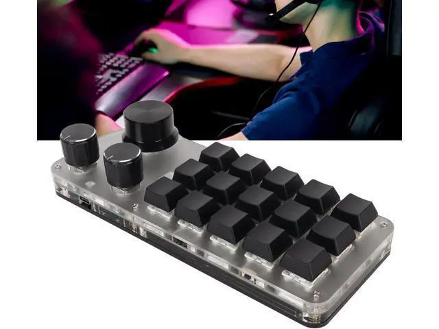 Alt view image 6 of 7 - Heayzoki 15 Key Mechanical Gaming Keyboard with 3 Knob, Mini Programming Macro Keypad with 3 Connection Modes, One Handed Programmable Keypad with Blue Switch