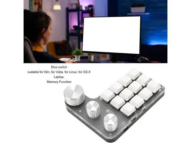 Alt view image 3 of 7 - Dilwe 12 Key Gaming Keyboard Programming Macro keypad, Mini One Handed Keypad with 3 Knobs, Blue Switch Mechanical Memory Function Mini Keypad for Office Gaming