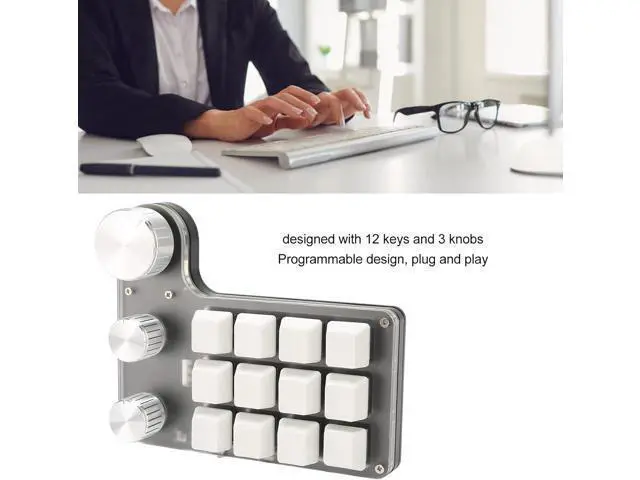 Alt view image 5 of 7 - Dilwe 12 Key Gaming Keyboard Programming Macro keypad, Mini One Handed Keypad with 3 Knobs, Blue Switch Mechanical Memory Function Mini Keypad for Office Gaming