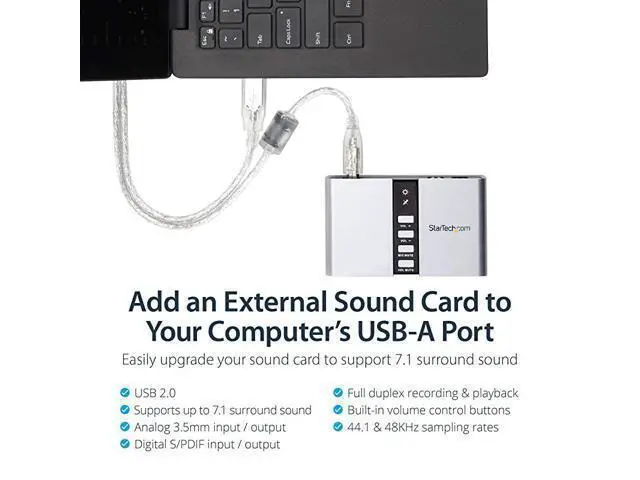 Alt view image 2 of 7 - com 7.1 USB Sound Card - External Sound Card for Laptop with SPDIF Digital Audio - Sound Card for PC - Silver (ICUSBAUDIO7D)