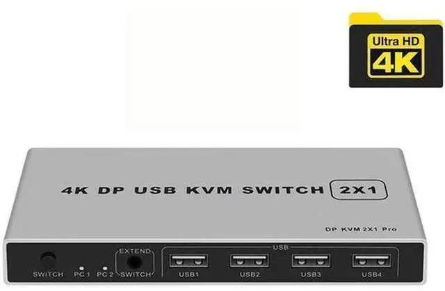 Main image of 4K Dual-port DP USB KVM 2x1 Displayport KVM Switch 2 in 1 out 4K 60Hz 2-Port DP 1.4 USB KVM Switch Support Mouse Keyboad Printer(USB Power cable) (4K)