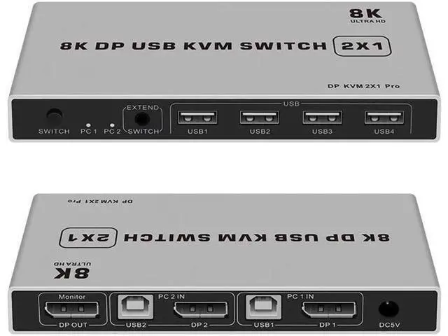 Alt view image 2 of 6 - 4K Dual-port DP USB KVM 2x1 Displayport KVM Switch 2 in 1 out 4K 60Hz 2-Port DP 1.4 USB KVM Switch Support Mouse Keyboad Printer(USB Power cable) (4K)