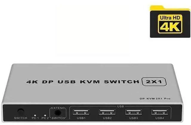Main image of 4K Dual-port DP USB KVM 2x1 Displayport KVM Switch 2 in 1 out 4K 60Hz 2-Port DP 1.4 USB KVM Switch Support Mouse Keyboad Printer(USB Power cable) (4K)