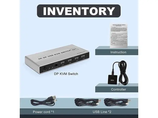 Alt view image 6 of 6 - 4K Dual-port DP USB KVM 2x1 Displayport KVM Switch 2 in 1 out 4K 60Hz 2-Port DP 1.4 USB KVM Switch Support Mouse Keyboad Printer(USB Power cable) (4K)